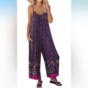 Boho sleeveless wide leg floral jumper